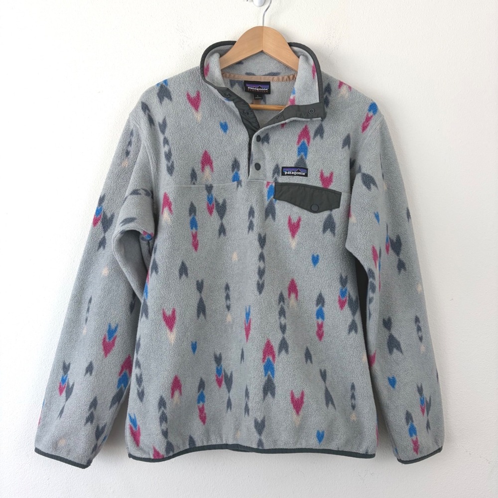 Patagonia Synchilla Snap-T Fleece Pullover Grey Arrow Print Women Large